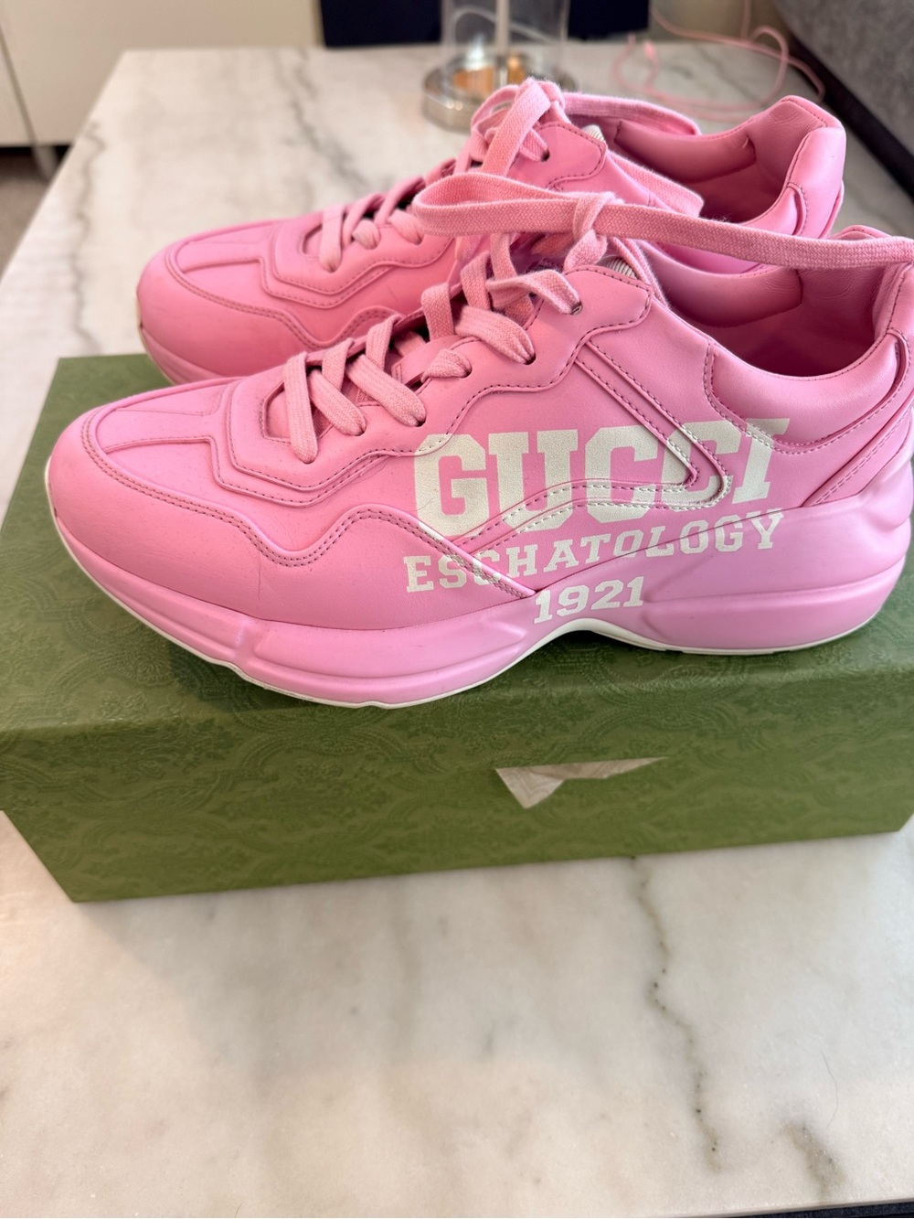 Gucci Pink Chunky Logo Leather Sneakers